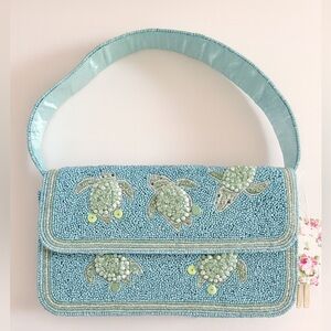 Beaded Sea Turtle Handbag - Blue and Green